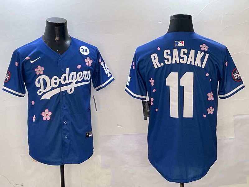 Men Los Angeles Dodgers #11 R.Sasaki Blue Sakura Edition 2025 Nike MLB Jersey style 5